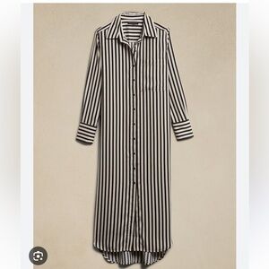 NEW Banana Republic Satin Maxi Shirtdress Black and White Striped